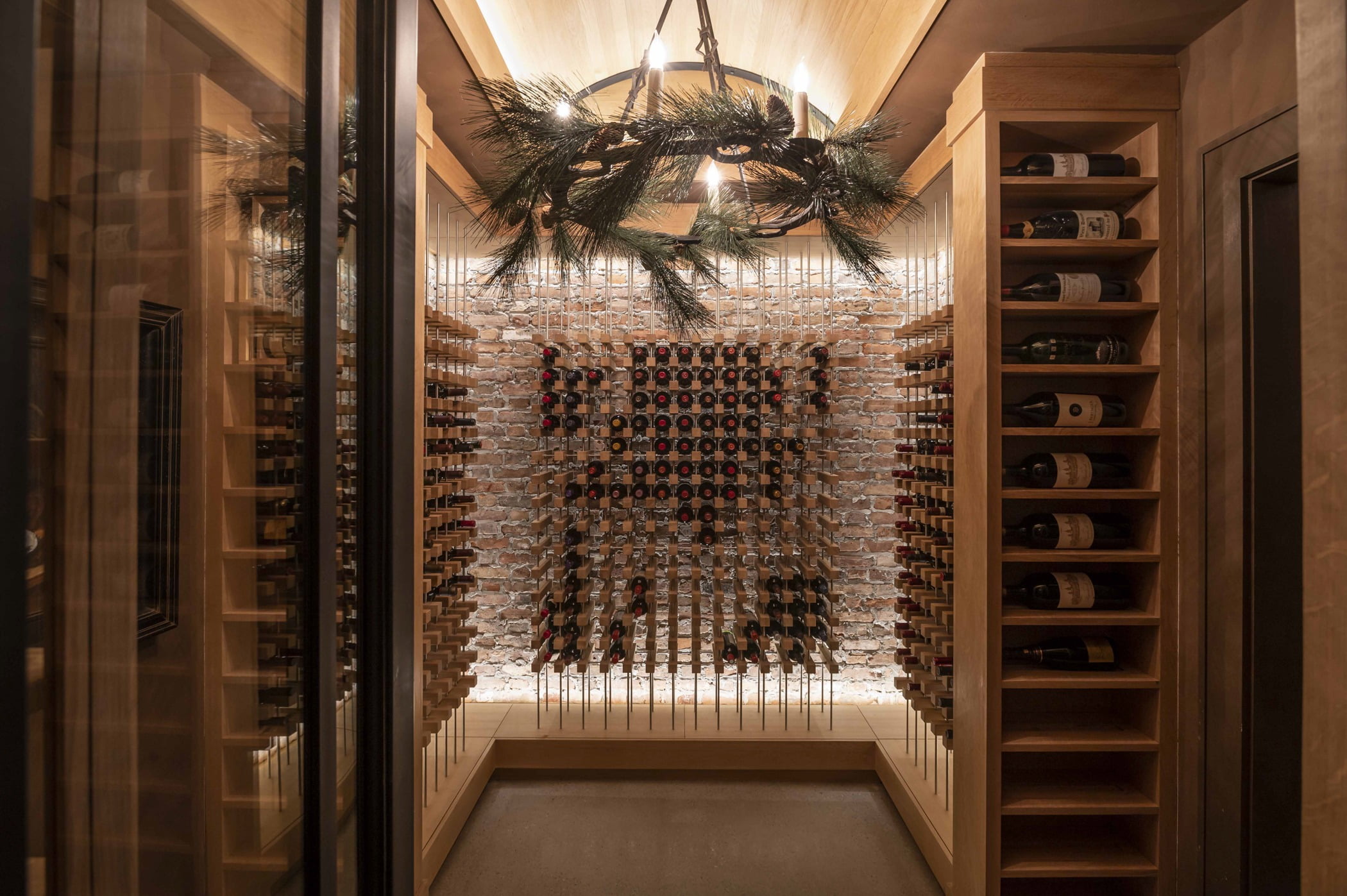 Custom wine cellar completed by Sunnyfields Cabinetry and Delbert Adams Construction Group (Different view)