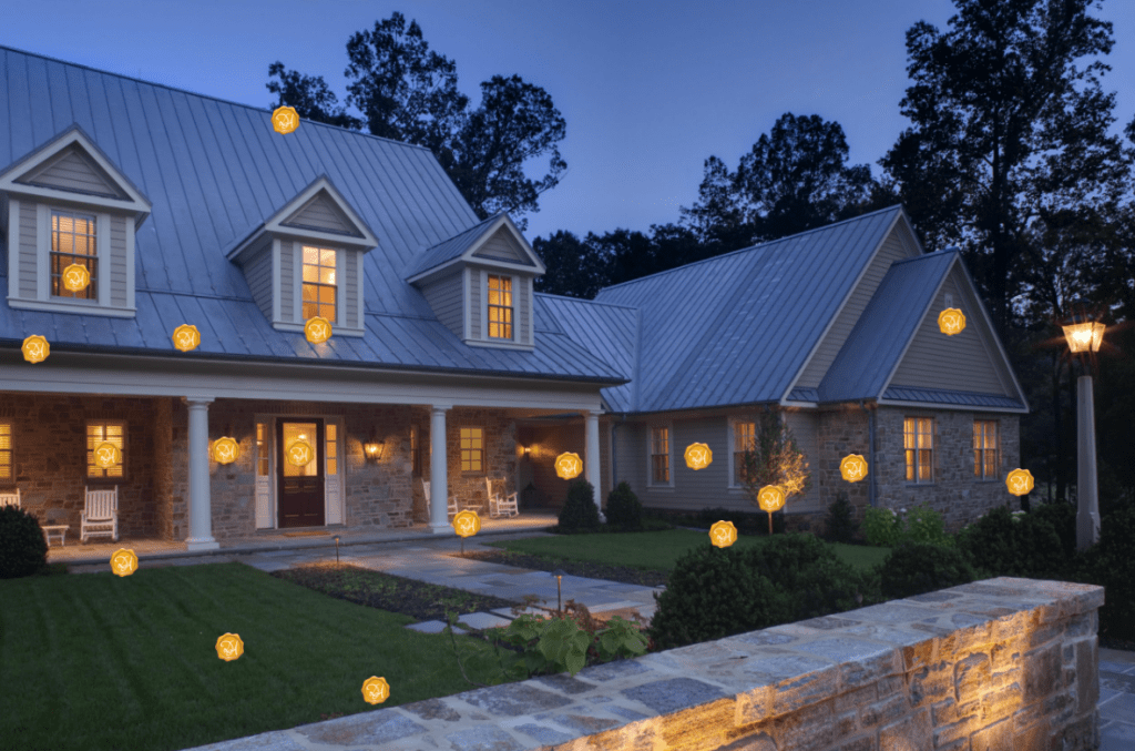 Exterior view of front of contemporary house with with combination and hip and valley roof style