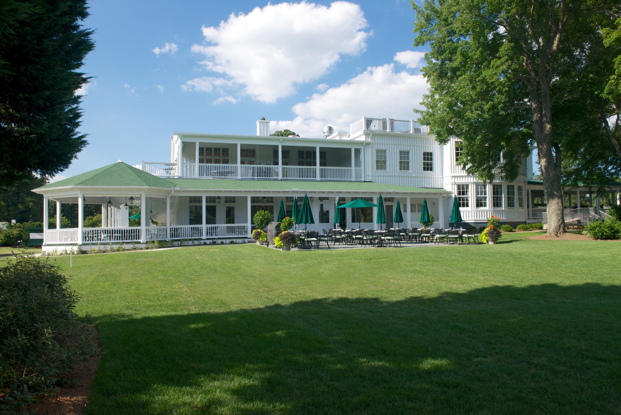 The back of the Elkridge Country Club in Baltimore, Maryland renovated by Delbert Adams Construction Group, Commercial Construction division.