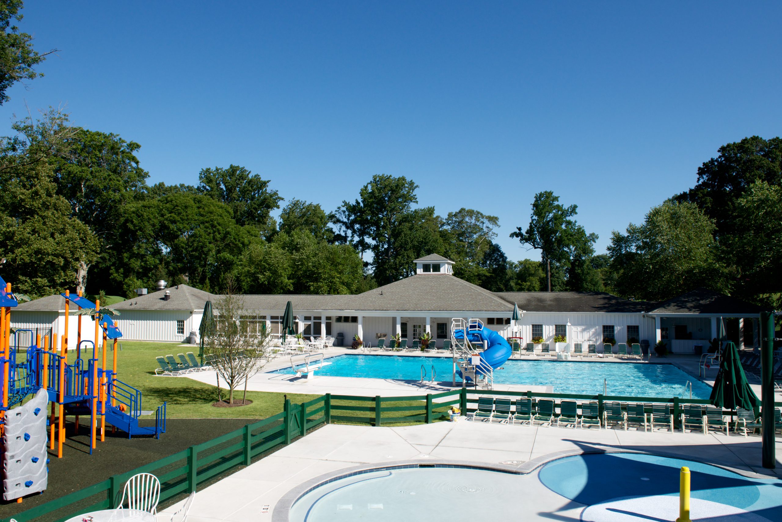 The pool and pool house at Elkridge Country Club in Baltimore, Maryland renovated by Delbert Adams Construction Group, Commercial Construction division.