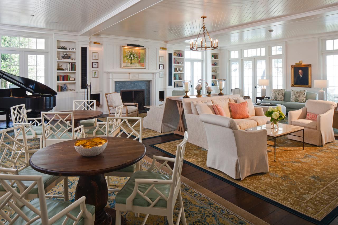 The lounge in the Gibson Island Club House on Gibson Island in Maryland renovated by Delbert Adams Construction Group, Commercial Construction division.